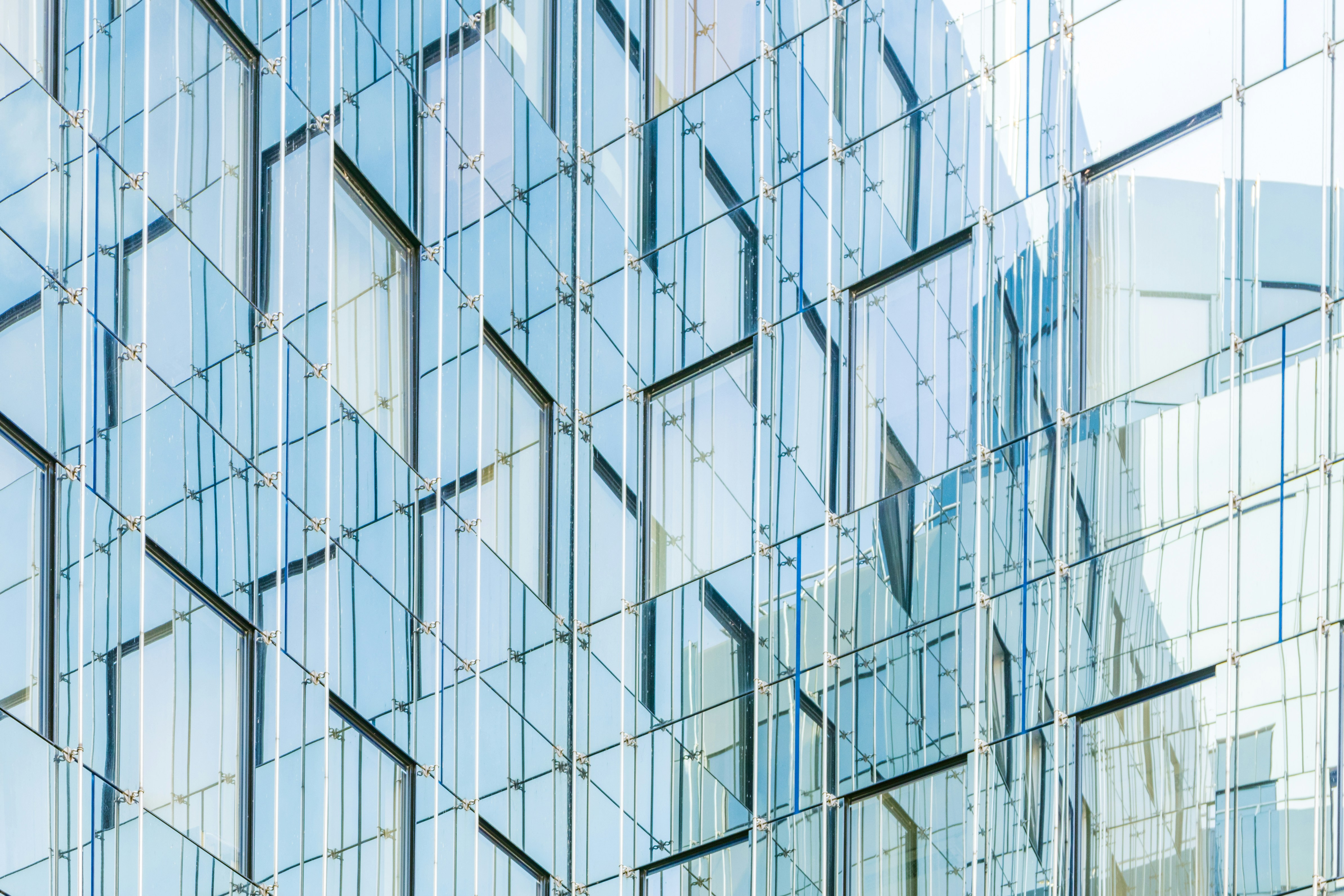 Glass curtain-wall facade with steel cable fixings